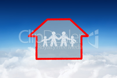 Composite image of cloud in shape of family