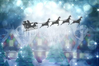 Composite image of silhouette of santa claus and reindeer