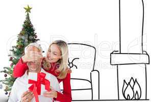 Composite image of loving couple with gift