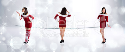 Composite image of different pretty girls in santa outfit