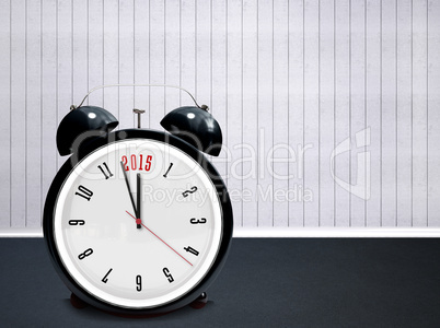 Composite image of 2015 in black alarm clock