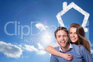 Composite image of close up of happy young couple