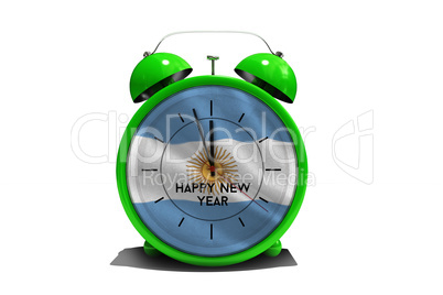 Composite image of happy new year in green alarm clock