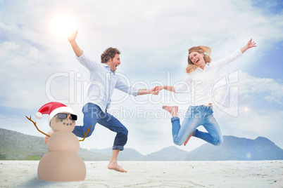 Composite image of festive sandman