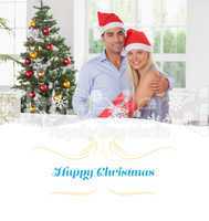 Composite image of happy couple at christmas