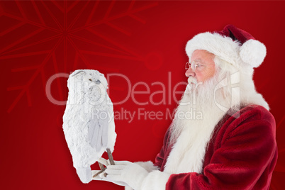 Composite image of father christmas holds an owl