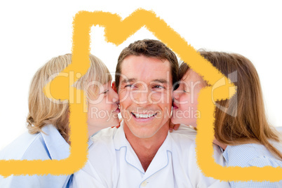 Composite image of attractive smiling father with his child