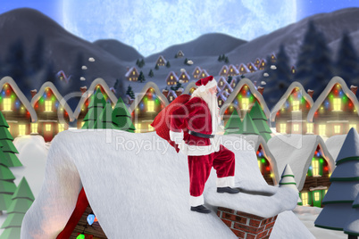 Composite image of santa on cottage roof