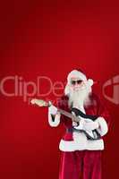 Composite image of santa claus plays guitar with sunglasses