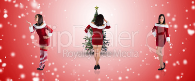 Composite image of different pretty girls in santa outfit