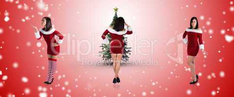 Composite image of different pretty girls in santa outfit