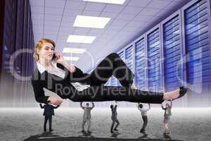 Composite image of business people supporting boss