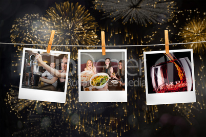 Composite image of happy friends looking at the salad