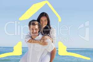 Composite image of happy couple smiling at camera