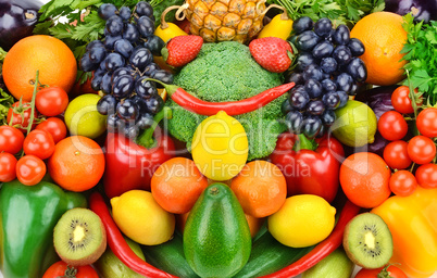 background of ripe fruits and vegetables