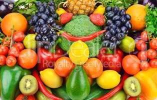 background of ripe fruits and vegetables