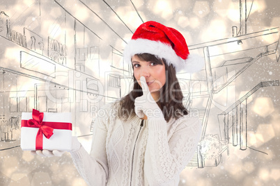 Composite image of festive brunette keeping a secret