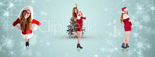 Composite image of festive redhead holding a gift