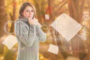 Composite image of pretty girl in jumper