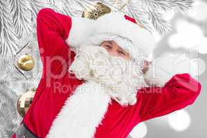 Composite image of happy santa lying and relaxing