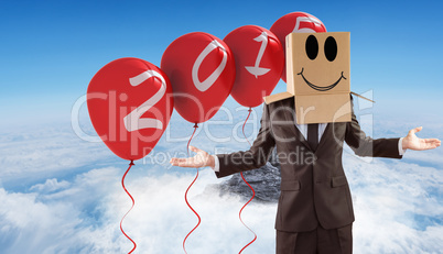 Composite image of anonymous businessman with hands out