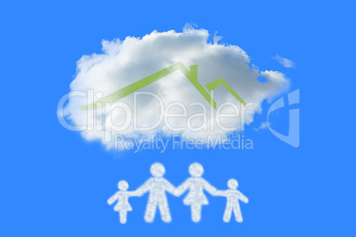 Composite image of cloud in shape of family