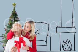 Composite image of loving couple with gift