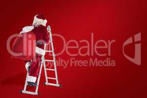 Composite image of santa steps up a ladder