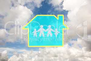 Composite image of cloud in shape of family