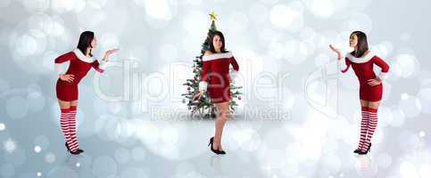 Composite image of different pretty girls in santa outfit