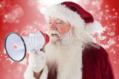 Composite image of santa claus is using a megaphone