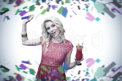 Composite image of blonde drinking cocktail