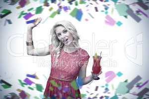 Composite image of blonde drinking cocktail