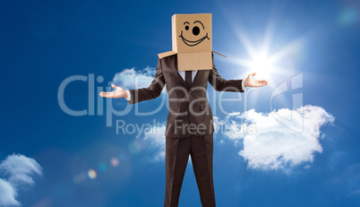 Composite image of anonymous businessman with hands out