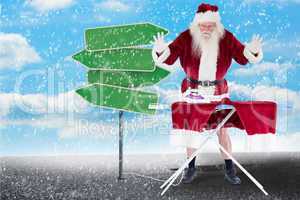 Composite image of santa is impressed about something on his pan