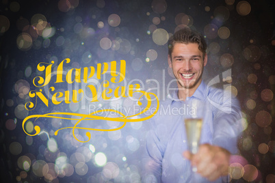 Composite image of man offering champagne