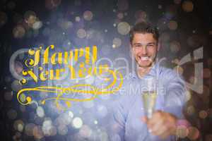 Composite image of man offering champagne