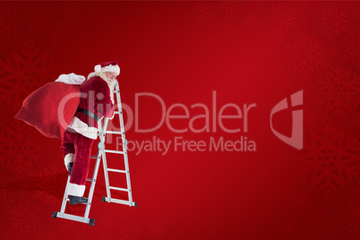 Composite image of santa steps up a ladder