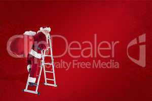 Composite image of santa steps up a ladder