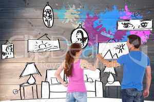 Composite image of couple painting a wall together