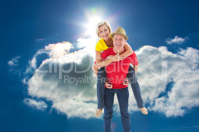 Composite image of mature couple joking about together