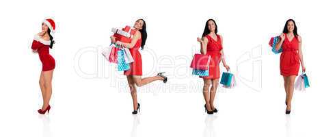 Composite image of woman standing with shopping bags