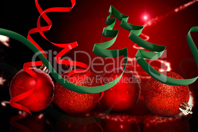 Composite image of ribbon in shape of christmas tree