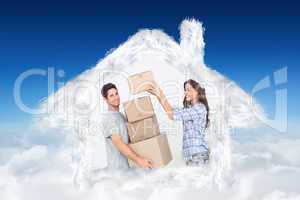 Composite image of woman giving boxes to her husband