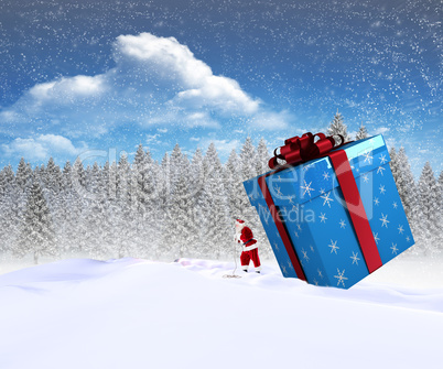 Composite image of santa delivering large gift