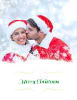 Composite image of festive young couple holding gift