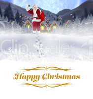 Composite image of santa delivery presents to village