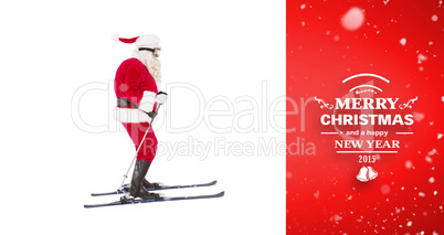 Composite image of festive father christmas skiing