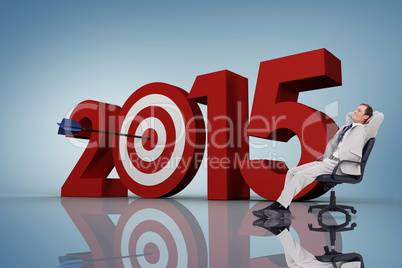 Composite image of businessman relaxing in swivel chair