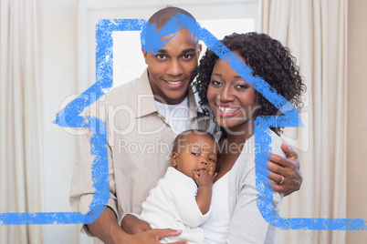 Composite image of happy young parents spending time with baby